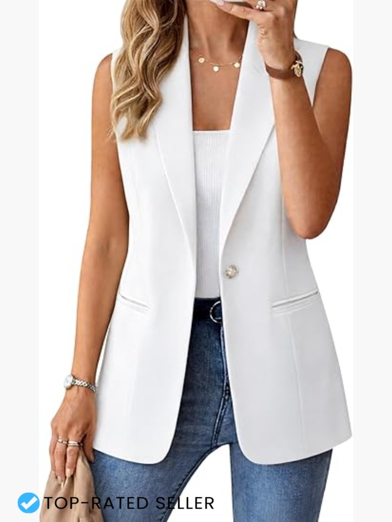 Sleeveless Vest Blazer Lightweight Fully Lined Open Front Professional Office